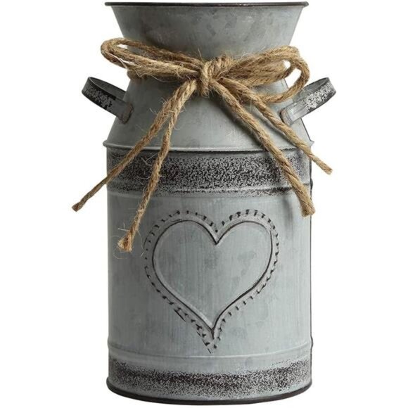 Shabby Chic Milk Can Galvanized Vase Metal Jug French Rustic Bucket Farmhouse - Picture 1 of 7